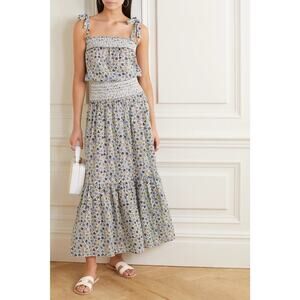 EUC Tory Burch Smocked Dress Red Floral Print Size Medium Resort Beach